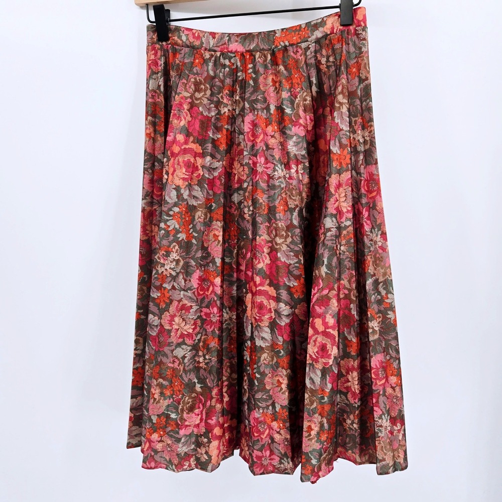 Frayne Vintage Floral Pleated Midi Skirt Made in USA Whimsigoth Dark Academia